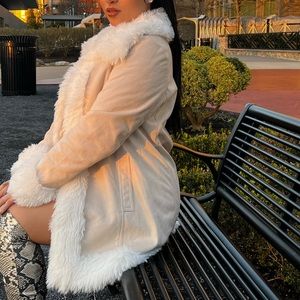 Thigh length faux fur/ nubuck coat (white) small